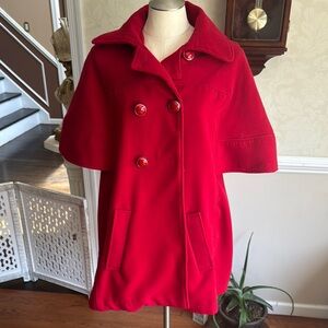 Stylish Red Cape Coat with Button Details
